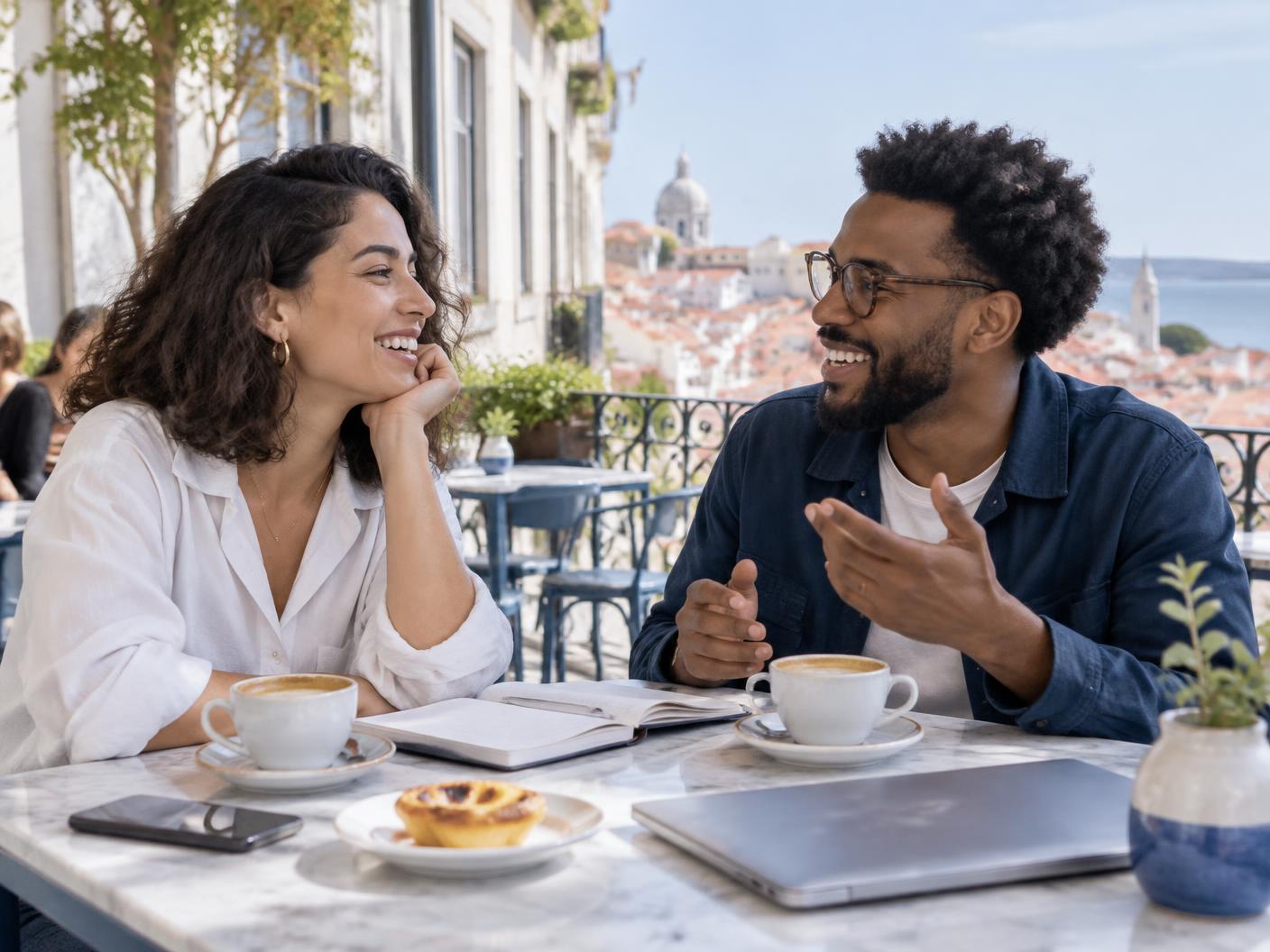 Zwei Menschen im Gespräch bei einem Kaffee