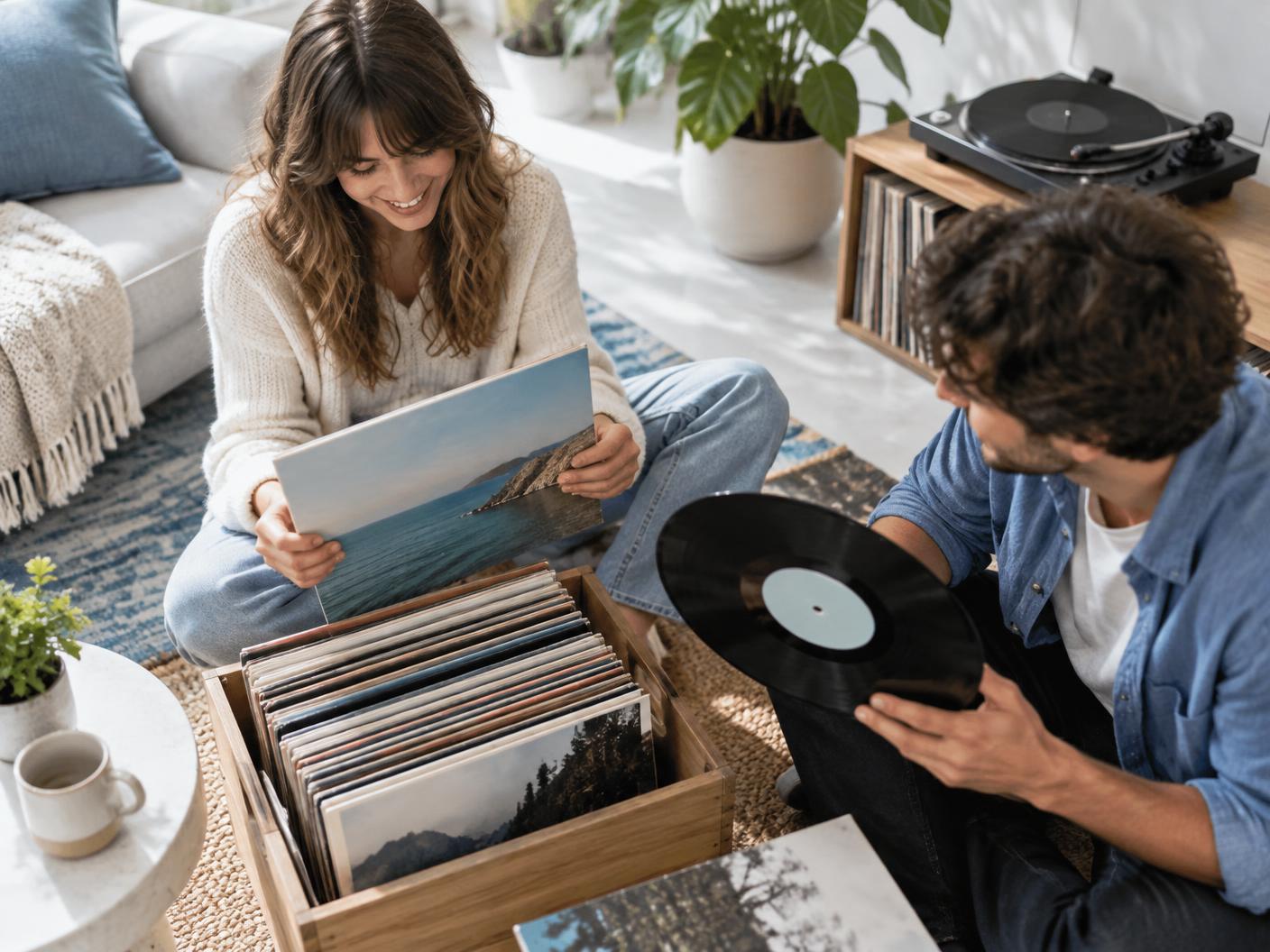Freunde entdecken gemeinsam Schallplatten