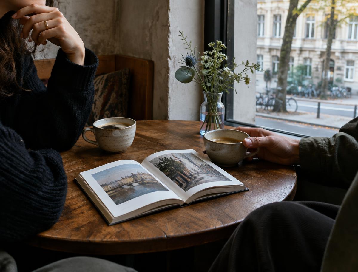 Eine einladende sonnige Café-Ecke